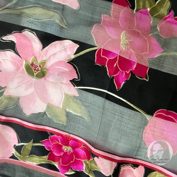 Bill Blass Silk Scarf Shawl Stole Silk Chiffon Graphic Floral Print Vintage 80s - Picture 3 of 8